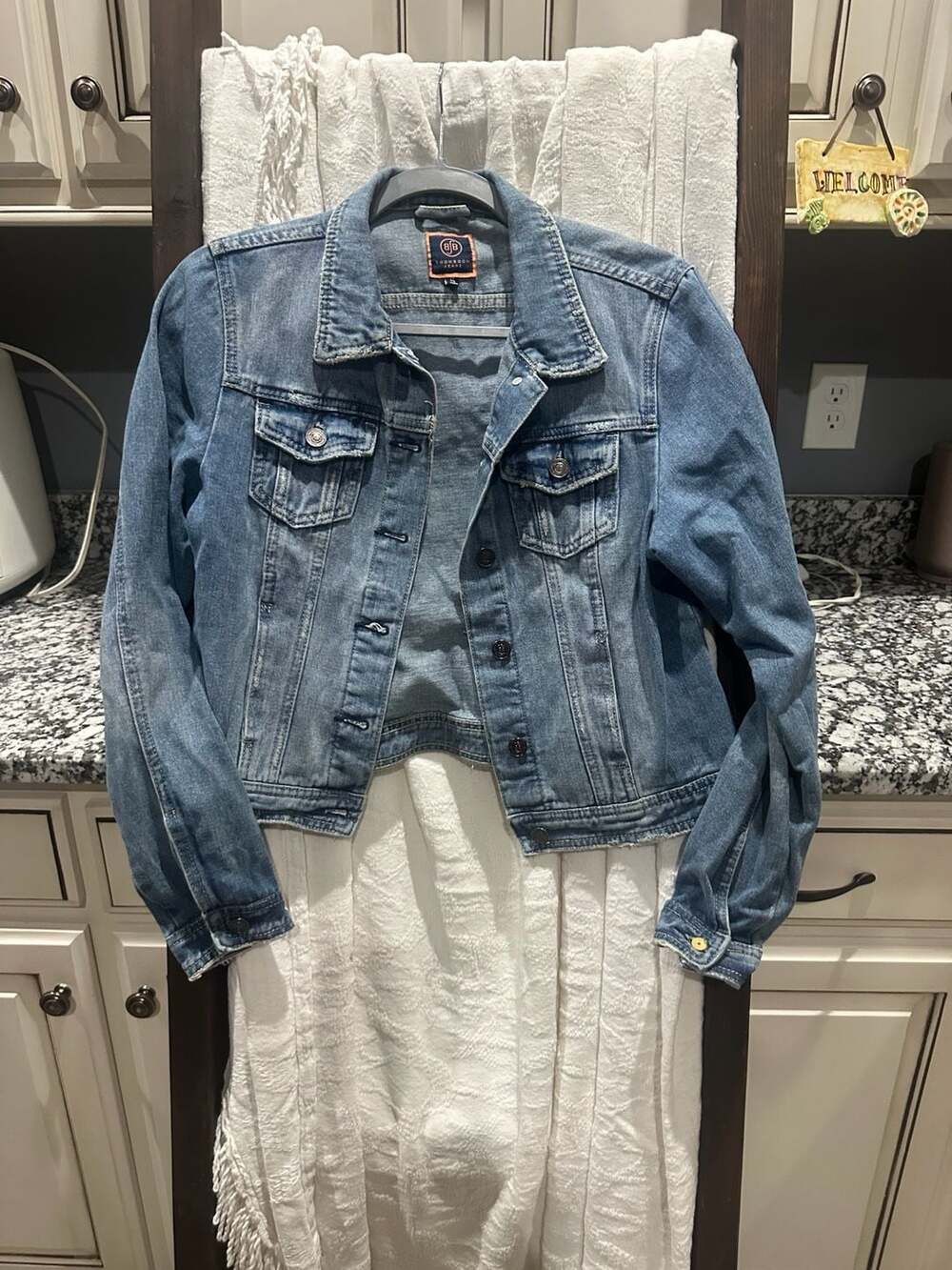 Boom Boom Jeans Women's Denim Jacket Size S Blue Button-Up Distressed Crop